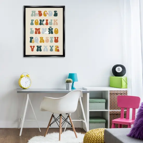 Stupell Industries Alfabeto Ilustrado Infantil Retro Framed Floater Canvas Wall Art Black Floater Frame {2}