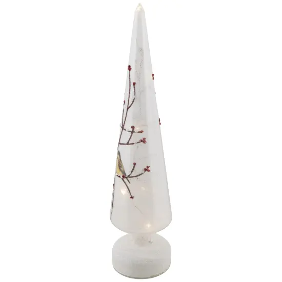 Northlight LED Lighted Birds on Branches Frosted Glass Cone Christmas TreeDecoration - 16" White {6}