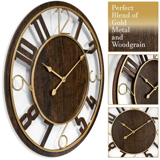Sorbus Wooden Modern Wall Clock - Large 24-Inch Wall Clock - Battery Operated Analogfor Living Room and Kitchen D&eacute;cor Brown {4}