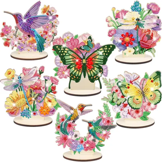 6 Pcs Butterfly Diamond Art Tabletop Decorations Hummingbirds Centerpieces Dragonfly DIY Diamond Art Flower Desktop Ornaments for Table Tabletop Decor {1}