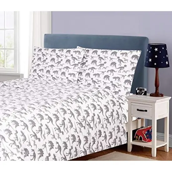 Kids Rule 3-Piece Dinosaur X-ray Sheet Set for Boys & Kids - 1 Twin Flat Sheet, 1 Twin Fitted Sheet & 1 Queen Pillowcase, Soft Brushed Microfiber Polyester Bed Sheet, Smooth & Durable Multicolor {2}