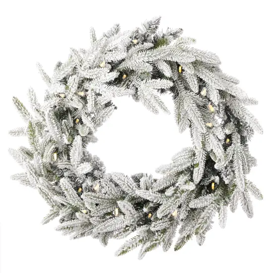 Christmas Royal Oaks Flocked Fir 24in Wreath, Pre-Lit 40 Warm White LED Lights w/ 8 Functions, 110 PE/PVC Tips {1}