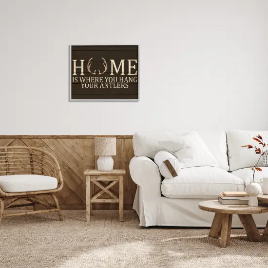 Stupell Industries Hang Your Antlers Rustic Framed Giclee Art Gray Frame {2}