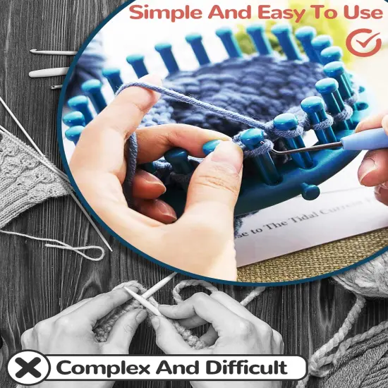 UCDRMA Loom Knitting Kit with Yarn, 23PCS Round Knitting Loom Kit for Beginners Including Instructions and Pom Pom Maker, Easy & Quick Hat Knitting Loom Set/Scarf Loom Knitting Set for Family {4}