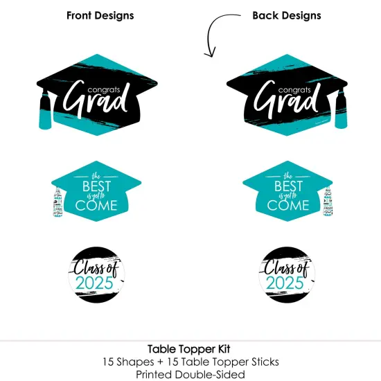 Big Dot of Happiness Teal 2025 Graduation Party Centerpiece Sticks - Table Toppers - Set of 15 {7}