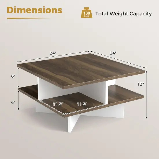 Engineered Wood Coffee Table with Storage Compartments, 2-Tier {5}