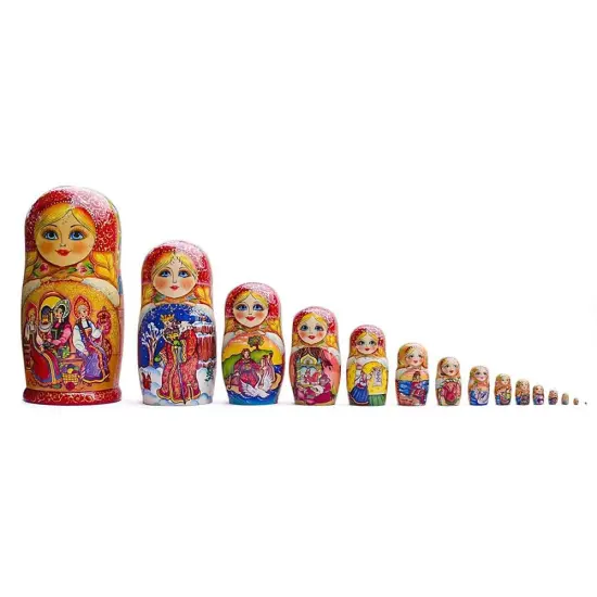Set of 15 Cartoon WoodenNesting Dolls 13 Inches {1}