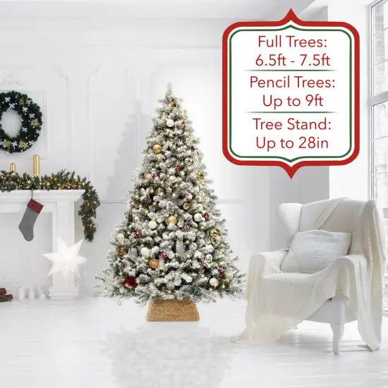 Casafield 22-Inch Christmas Tree Collar, Water Hyacinth Woven Tree Square Base Cover with Cord Cut Out, {2}