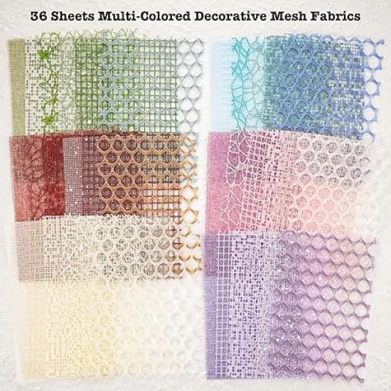 90 Sheets Scrapbook Paper and Decorative Mesh Fabric Assorted Set - 6 Pack Mixed Special Paper for Scrapbooking Planner Bullet Junk Journal Supplies Mixed Media Collage Card Embellishment 5.1x7 Inch {4}