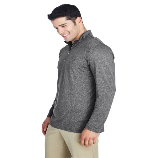 UltraClub&reg; Men's Cool & Dry Heathered Performance Quarter-Zip {7}
