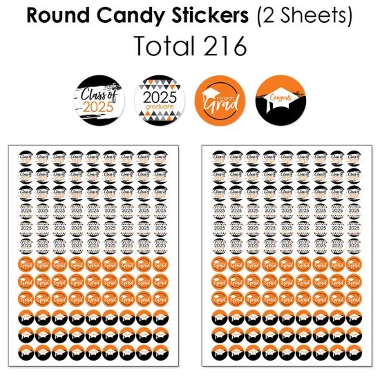 Big Dot of Happiness 2025 Orange Graduation Party Candy Favor Sticker Kit - 304 Pieces {6}