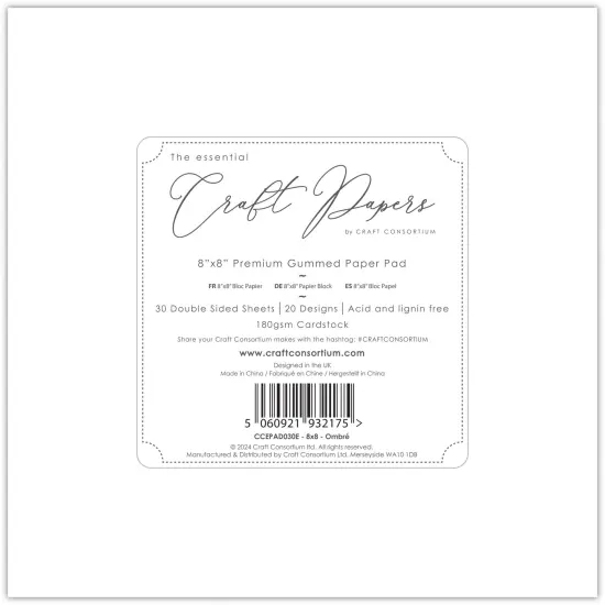 Craft Consortium Double-Sided Paper Pad 8"X8" 30/Pkg-Ombre {2}