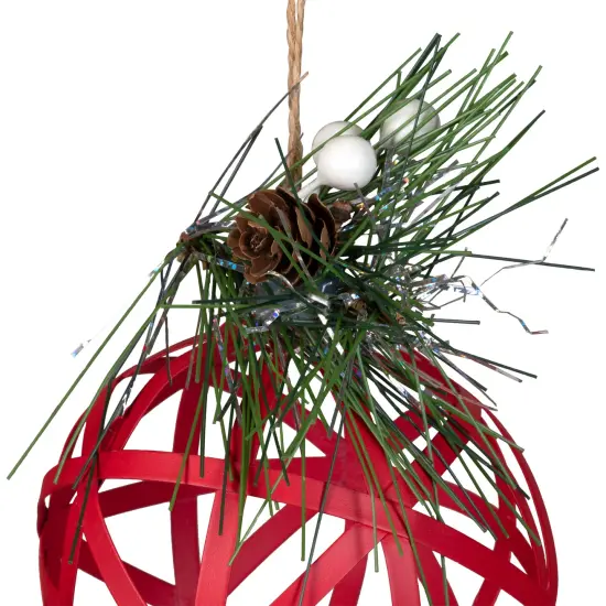 Northlight Hollow Metal Christmas Ball Ornament with Pinecone and Berries - 5" - Red {5}