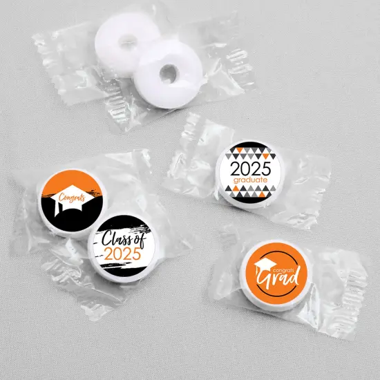 Big Dot of Happiness 2025 Orange Graduation Party Round Candy Sticker Favors - Labels Fits Chocolate Candy (1 Sheet of 108) {4}