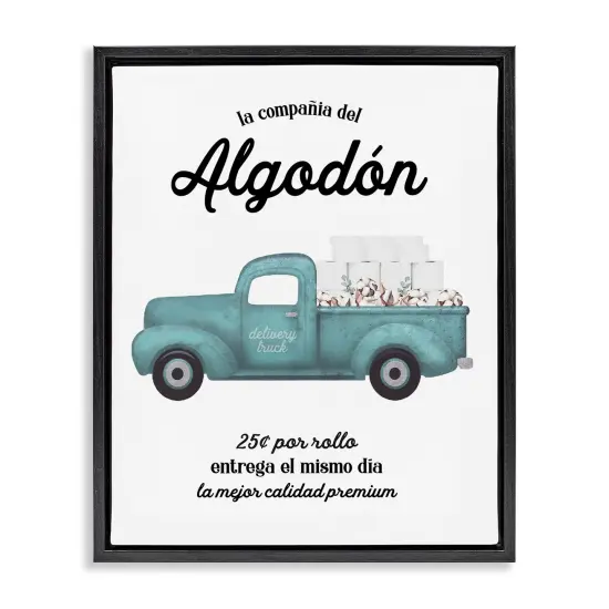 Stupell Industries Algod&oacute;n Ba&ntilde;o Cami&oacute;n Azul Framed Floater Canvas Wall Art Gold Floater Frame {7}