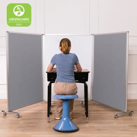 Mobile Dry-Erase and Flannel Room Divider, 3-Panel, School Supplies Grey {6}