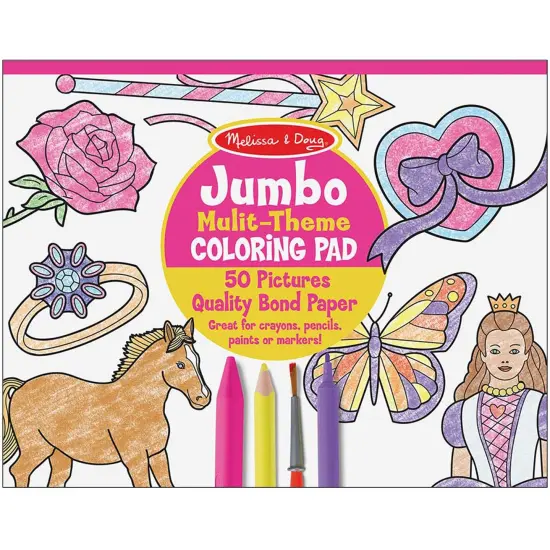 Jumbo 50-Page Kids' Coloring Pad - Horses, Hearts, Flowers, and More {1}