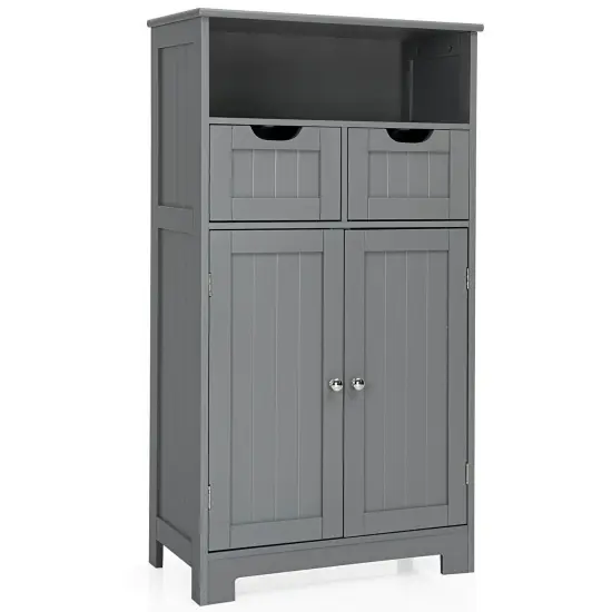 Bathroom Wooden Side Cabinet with 2 Drawers and 2 Doors Grey {8}