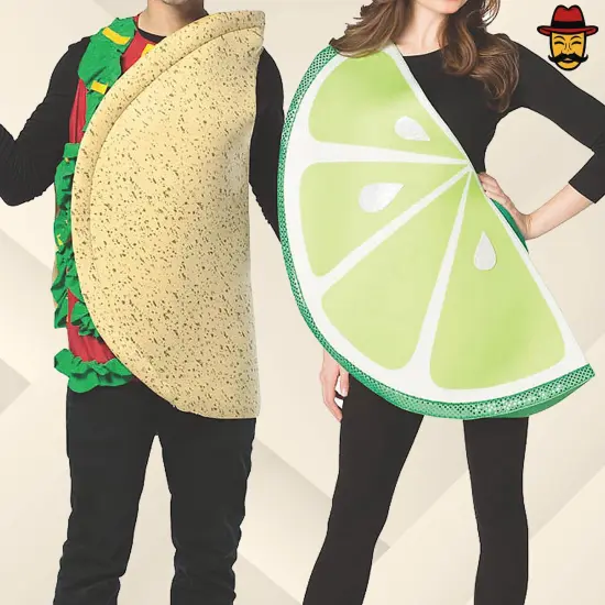 Taco and Lime Slice Couples Costume Set Food Tunics Funny Fiesta Party Outfit {3}