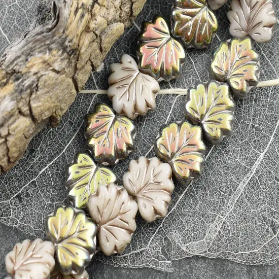 *20* 13x11mm Platinum Washed Opaque Ivory Marea Maple Leaf Beads {3}