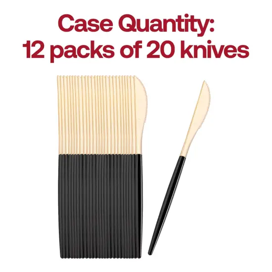 Gold with Black Handle Moderno Disposable Plastic Dinner Knives (240 Knives) {5}