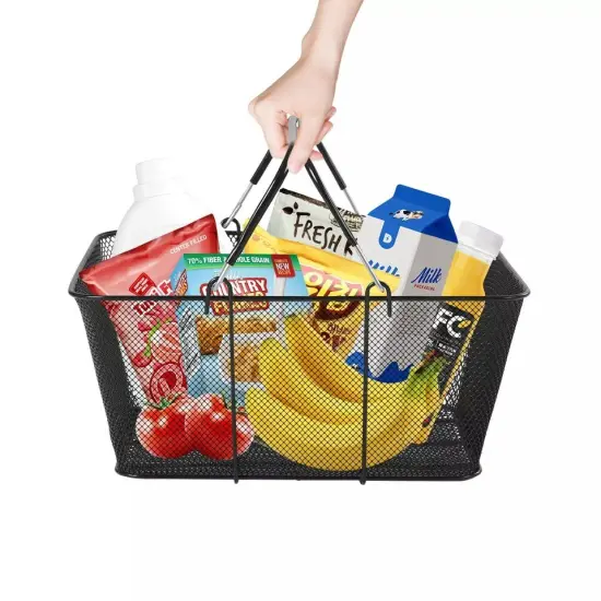 Portable Simple 12PCS Shopping Baskets with Handles Metal Shopping Basket Black {3}