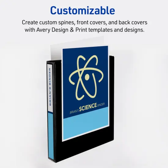 Avery Heavy-Duty View 3 Ring Binder, 0.5 Inch One Touch Slant Rings, 135-Sheet Capacity, DuraHinge, 0.7 Inch Wide Spine, Customizable Clear Cover and Spine, 1 Black Binder (79381) {5}