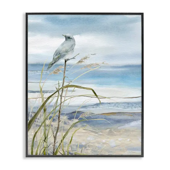 Stupell Industries Bird on Beach Shore Framed Giclee Art White Frame {7}