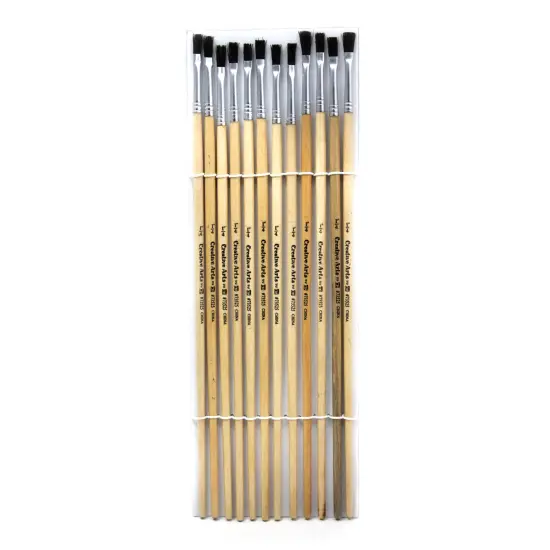 Flat Tip Easel Paint Brushes with Long Handle, 0.25 Inch, Natural Handles and Black Bristles, 12/Pack {1}