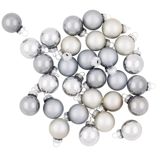 Northlight 2-Finish Christmas Mini Glass Ball Ornaments - 1" (25mm) - Silver and Gray- 28ct {6}