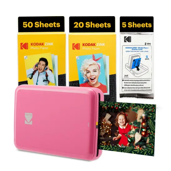 Kodak Step Mobile Instant Photo Printer 2x3" & Zink Photo Paper (75 Sheets) Bundle Pink {1}
