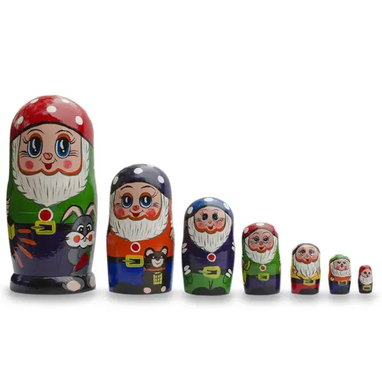 Set of 7 Gnomes Wooden Nesting Dolls 8 Inches {1}