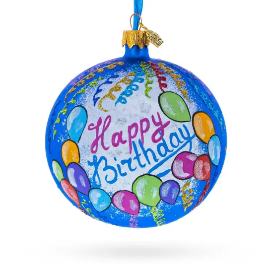 Happy Birthday Balloons & Cupcakes Glass Ball Christmas Ornament 4 Inches {1}