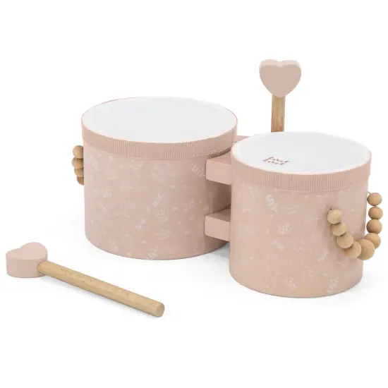 Label Label: Wooden Bongos - Pink - Musical Instrument Toy, 2 Heart-Shaped Drum Sticks, Carry Handles, Develops Creativity, Toddler & Kids Ages 2+ {3}