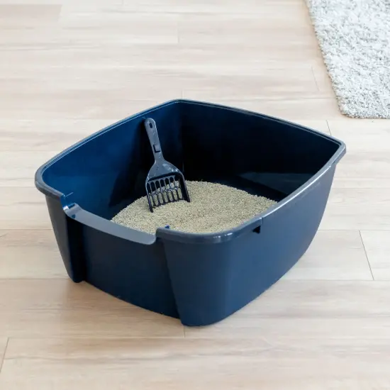 IRIS USA Cat Litter Box Cat Litter Pan with Scoop, Navy {4}
