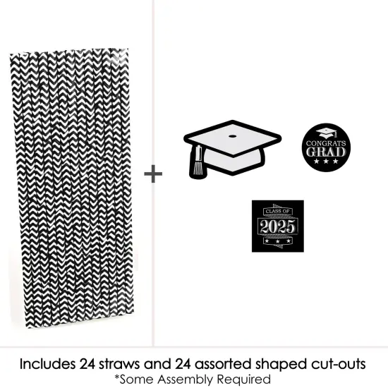 Big Dot of Happiness Graduation Cheers Paper Straw Decor - 2025 Graduation Party Striped Decorative Straws - Set of 24 {4}