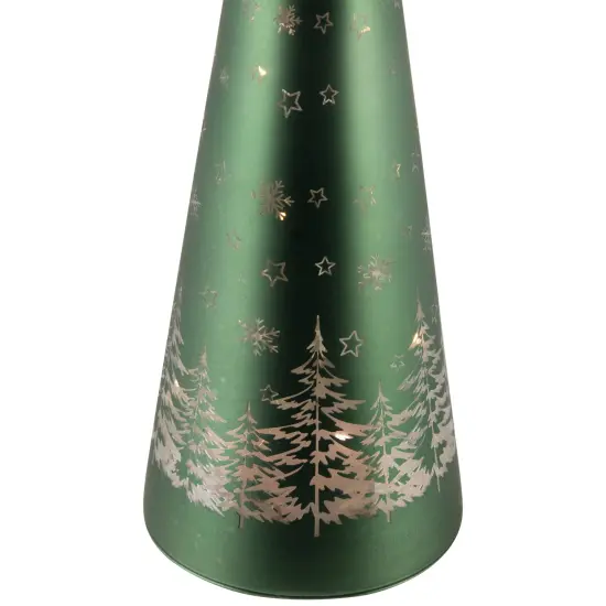 Northlight LED Lighted Snowy Forest Glass Christmas Cone Tree Decoration- 11.5" Green {5}