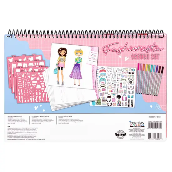 Fashion Angels: Sketch Portfolio Set & Markers - Fashionista - Outfit Design Pad, 10 Markers, Stencils, 100+ Holographic Stickers, Girls-Tweens-Kid 6+ {6}