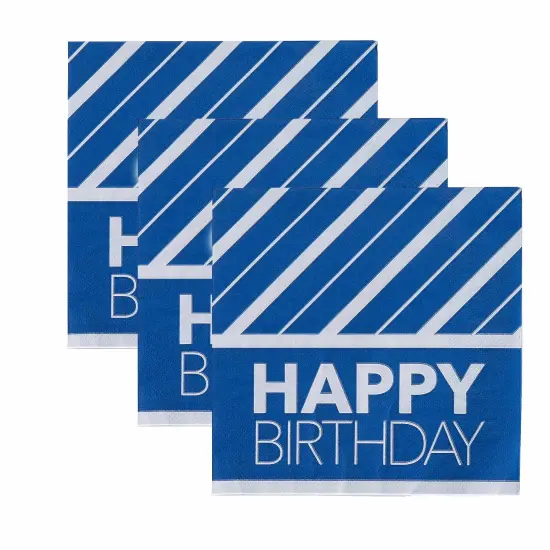 Happy Birthday Party Blue & Silver Luncheon Napkins - 16 Ct. {3}