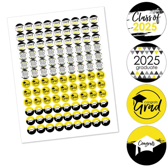 Big Dot of Happiness 2025 Yellow Graduation Party Round Candy Sticker Favors - Labels Fits Chocolate Candy (1 Sheet of 108) {3}