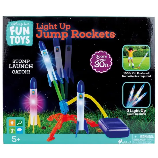 Nothing But Fun Toys: Light Up Jump Rockets - Air-Powered, 3 Illuminated Foam Rockets, Stomp Launch, Soars Over 30', Outdoor Play, Adults & Kids 3+ {1}