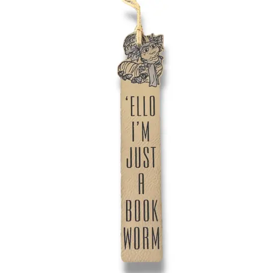 Bookmark - LEATHER - Ello Im Just a Book Worm RAWHIDE {2}