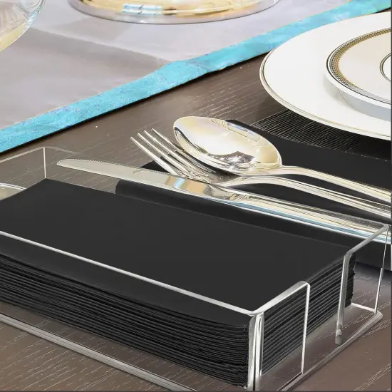 100 Pack Linen Like Black Napkins - Disposable Guest Paper Napkins and Hand Towels for Bathroom, Soft Absorbent Everyday Dinner Kitchen Party Wedding Cocktail {5}