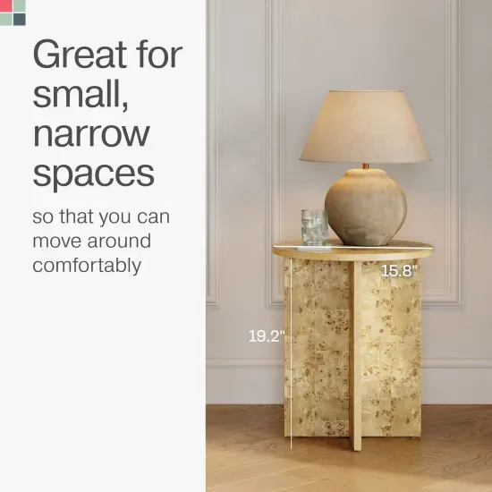 Round Burl Wood Side Table - Modern Home, Bedroom, and Living Room Furniture - Wooden Nightstand - 16 Inch End Desk - Small Wooden Accent Table - Solid Base and Wood Grain Veneer Finish (Burl) {4}