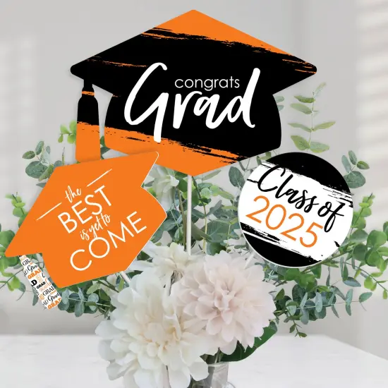 Big Dot of Happiness Orange 2025 Graduation Party Centerpiece Sticks - Table Toppers - Set of 15 {1}