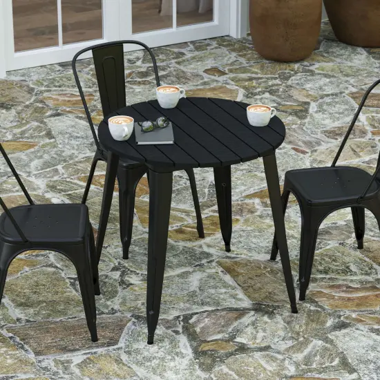 Merrick Lane Dryden Indoor/Outdoor Dining Table, 30" Round All Weather Poly Resin Top with Steel Base BlackTop/BlackFrame {3}