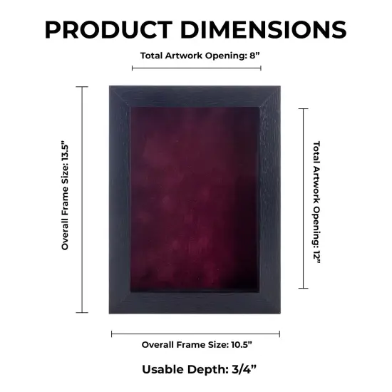 Black Wood Grain Shadow Box Frame with Acrylic Front - Dark Red Suede Backing, 30 Sizes {1}