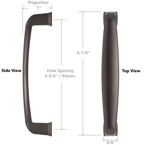 Cauldham Solid Kitchen Cabinet Handles (3-3/4" Hole Centers) - Drawer/Door Hardware - Style T765 - Oil Rubbed Bronze {5}