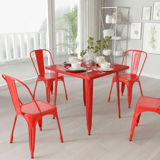 Merrick Lane Nash 31.5" Square Metal Table for Indoor and Outdoor Use Mint Green {4}