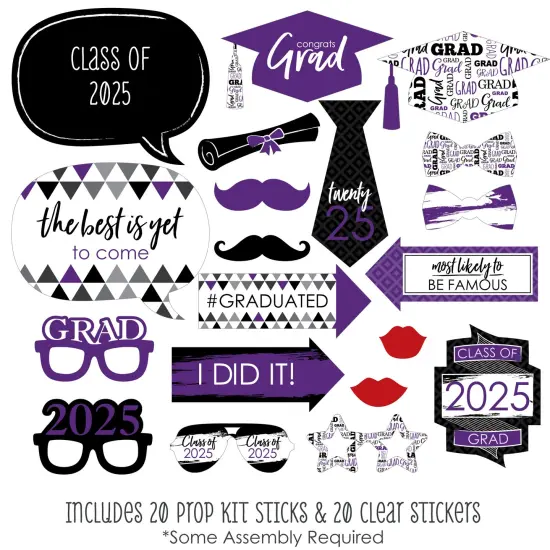 Big Dot of Happiness Purple 2025 Graduation Party Photo Booth Props Kit - 20 Count {3}